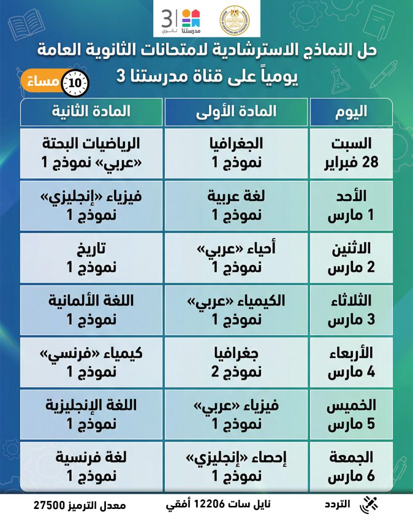 نماذج استرشادية شاملة لامتحانات الثانوية العامة 2026