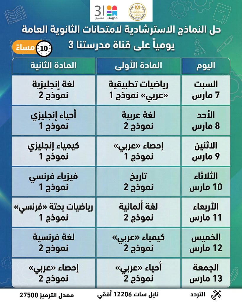 نماذج استرشادية شاملة لامتحانات الثانوية العامة 2026