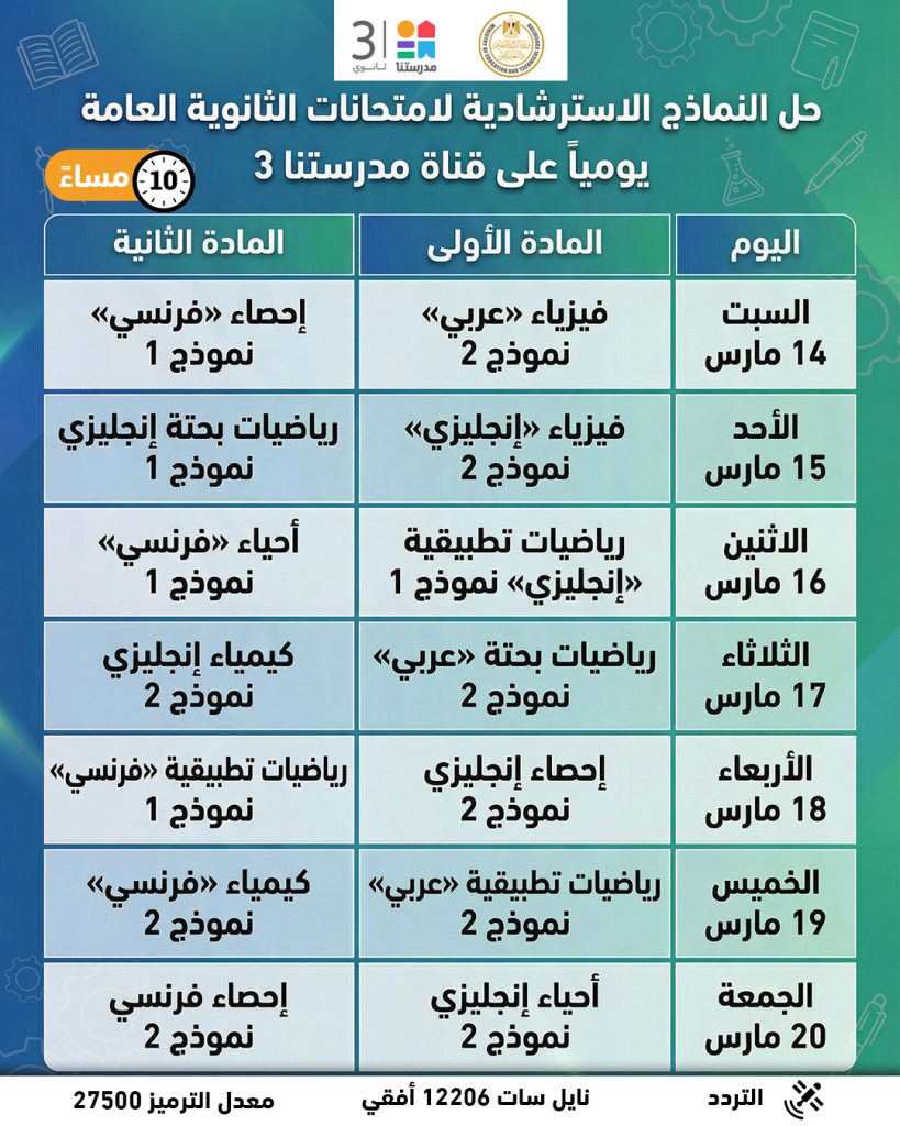 نماذج استرشادية شاملة لامتحانات الثانوية العامة 2026