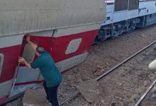 صورة خروج عربة من قطار (دمنهور – طنطا)عن القضبان بمحطة “محلة روح”